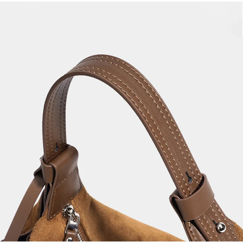 Classic Suede Women's Handbag New Simple Versatile Work Commuting Underarm Bag Genuine Leather Texture Fashion Shoulder Lady Bag