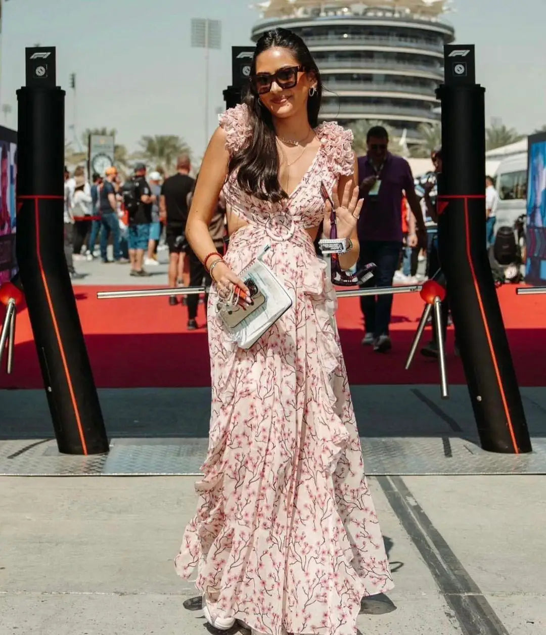 Summer Spring Women's Clothing Dress Hollow Out Slim Deep V Ruffle Edge Floral Backless Dress Loose Maxi