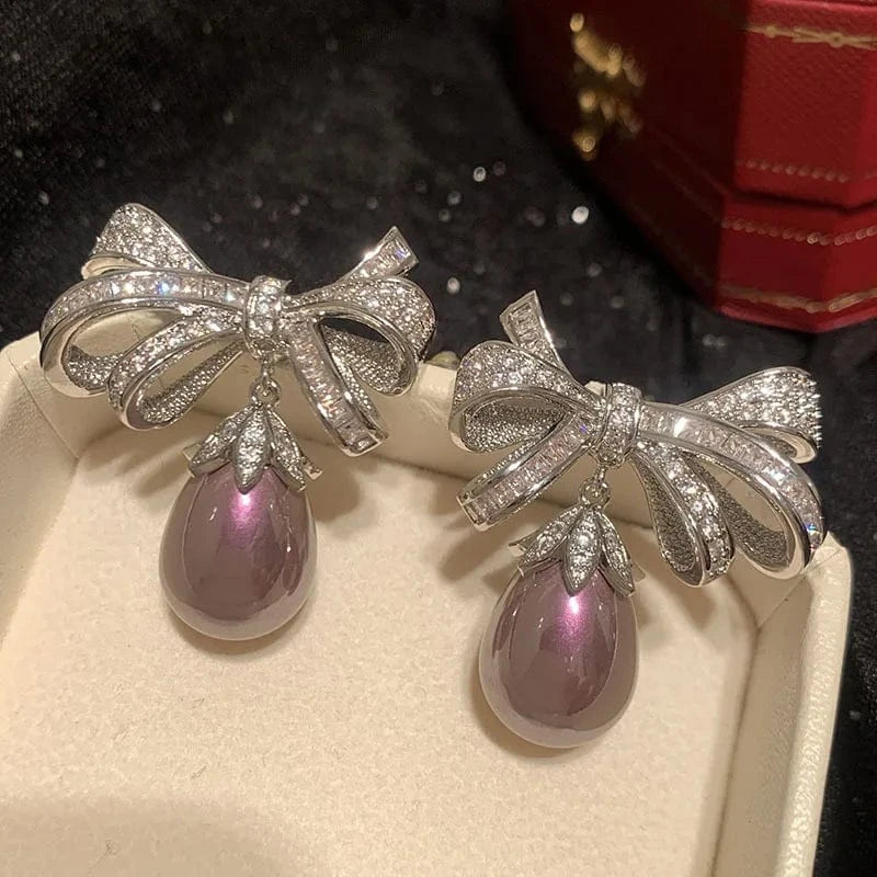 Bilincolor Purple Knot Pearl Earrings For Jewelry Gift