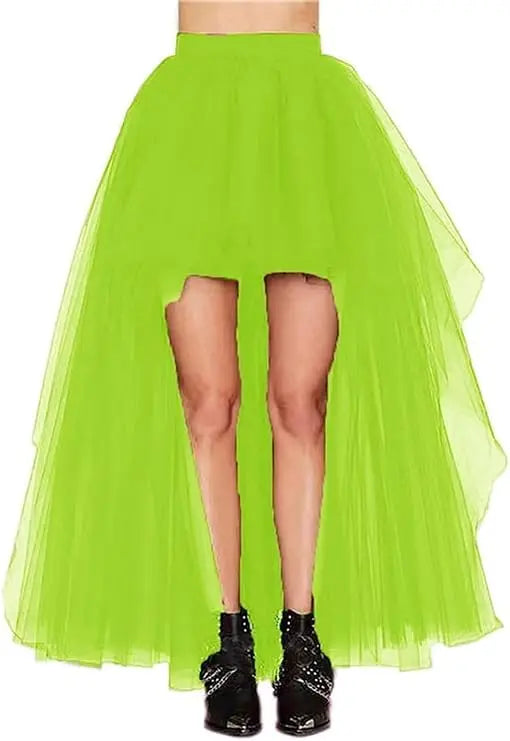 MisShow Hi-Lo Tulle Petticoat Women's Long Four Layer Puffy Skirt Fuchsia Tutu Skirts Adult Junpon Goth For Party Cocktail