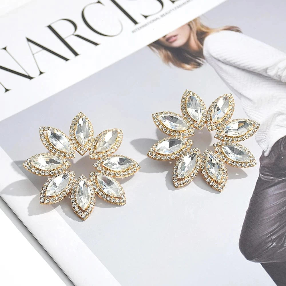 New Style Classical Flower Colorful Glass Stone Drop Earrings For Women Girls Crystal Accessories Statement Jewelry Wholesale