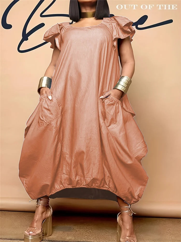 Wmstar Long Dresses for Women 2025 Casual Sweet Solid Color Pockets Loose Summer Clothes Maxi Dresses Wholesale Dropshipping