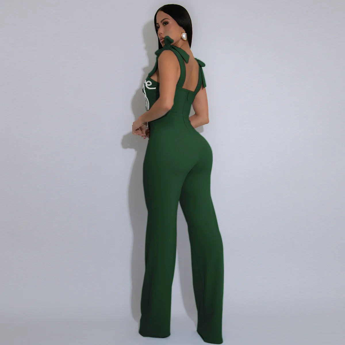 GLCMYAYA Women Geometric Applique Bowknot Shoulder Sleeveless Jumpsuits 2025 Summer Vacation One Piece Set Streetwear Outfits