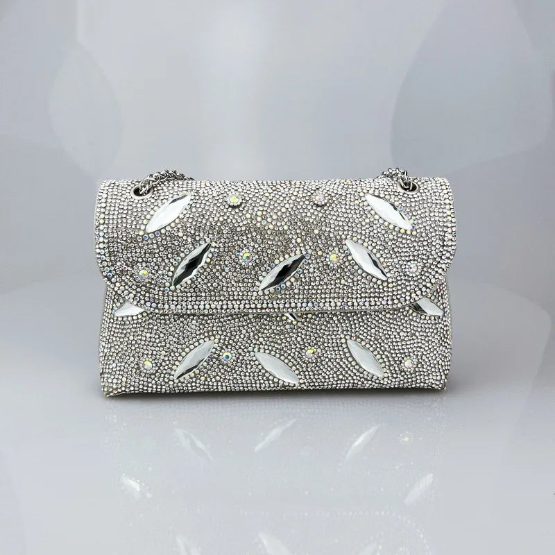 New Cross-Border High-End Feel Large Brick Socialite Style Diamond Underarm Handbag Embroidered Color Diamond Chain Chinese Dres