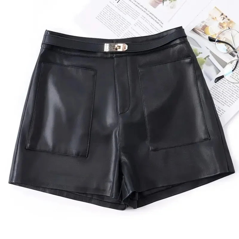 Women's Genuine Leather Shorts 2025 New Style Fashionable Ladies Short Pants