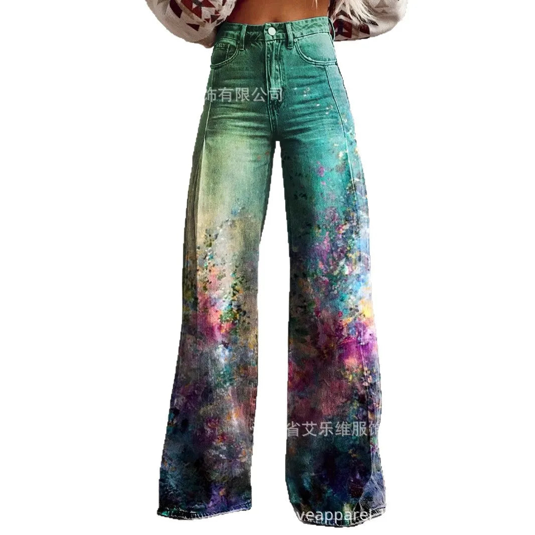 Flare Pants Mom Jeans Women Boot Cut Trousers Denims Mid Waist Vintage Washed Distressed Streetwear Autumn Y2k Floor Length