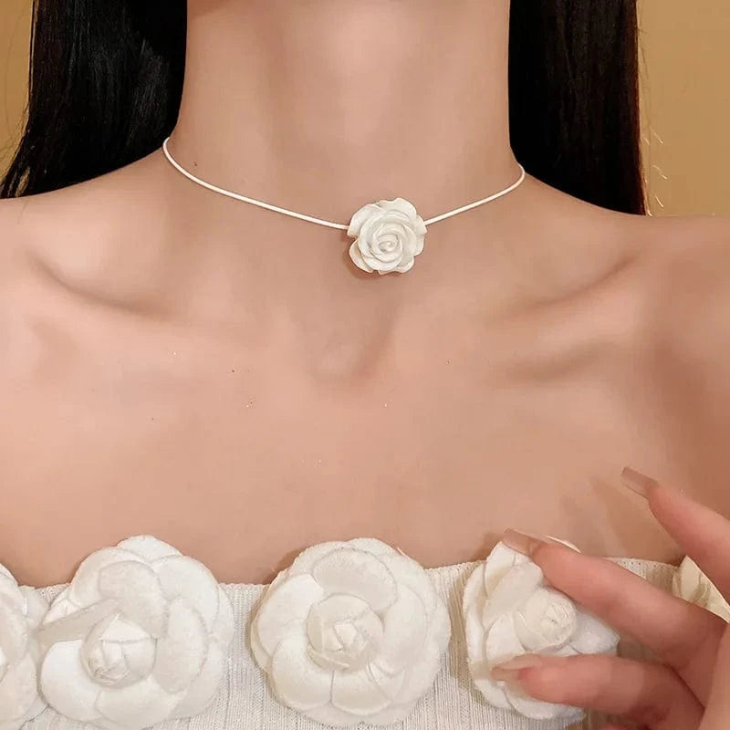 Spring Collection Multi Color Rose Neckchain Necklace French Choker Neck Strap Collar Chain Accessories