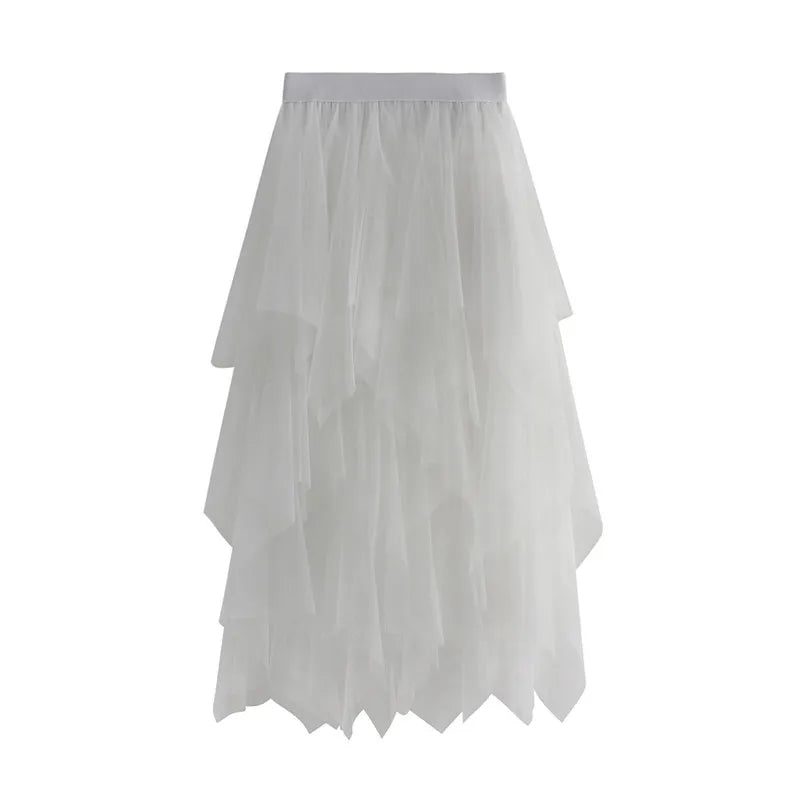 Women Tutu Tulle Skirt Elegant High Waist Mesh Tiered Layered Half Skirt Female Prom Party Midi Skirt for Summer Fairycore Y2K