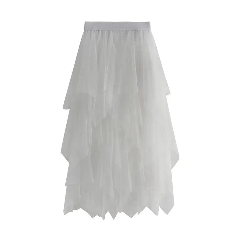 Women Tutu Tulle Skirt Elegant High Waist Mesh Tiered Layered Half Skirt Female Prom Party Midi Skirt for Summer Fairycore Y2K