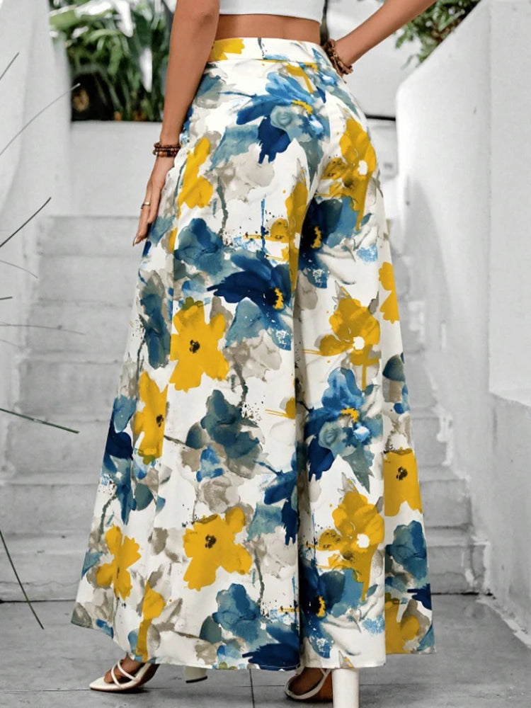 Women's Floral Print Wide Leg Trousers