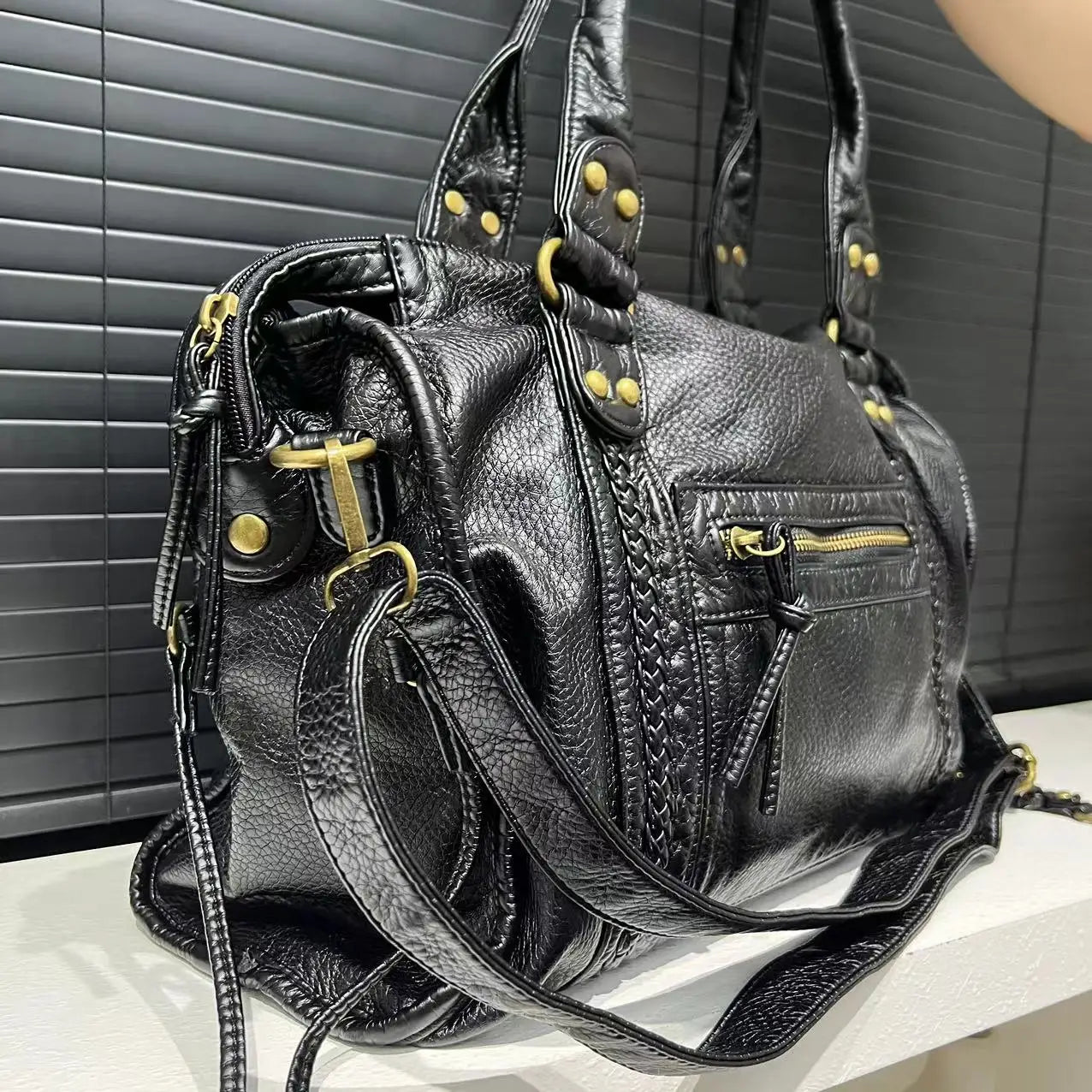 Large Capacity Retro Distressed Shoulder Crossbody Bag for Women
