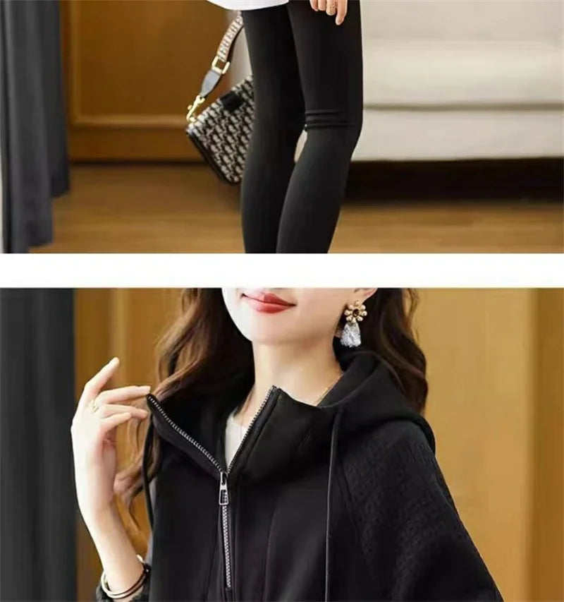 Sweatershirt Japanese Cotton Jacket Women's Autumn And winter New Female Coat Hooded Long-Sleeved Coat Coffee Black Shirt Plus