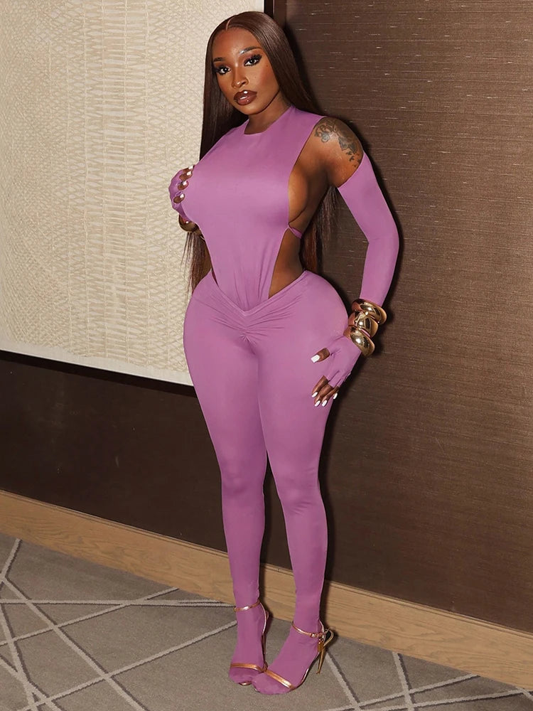 Weird Puss Sexy Women Tracksuit 2 Piece Set Sleeveless Side Split Bodysuit+Ruched Foot Leggings Matching Hipster Street Outfits