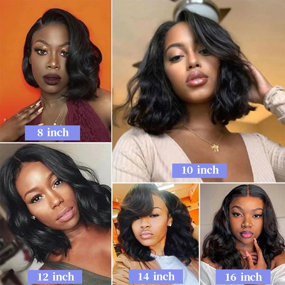 Black Body Wave Bob Wigs 13x4 Lace Frontal 4x4 Closure Lace Front Pre Plucked 100% Human Hair Wig Loose Water Wave Short Bob Wig