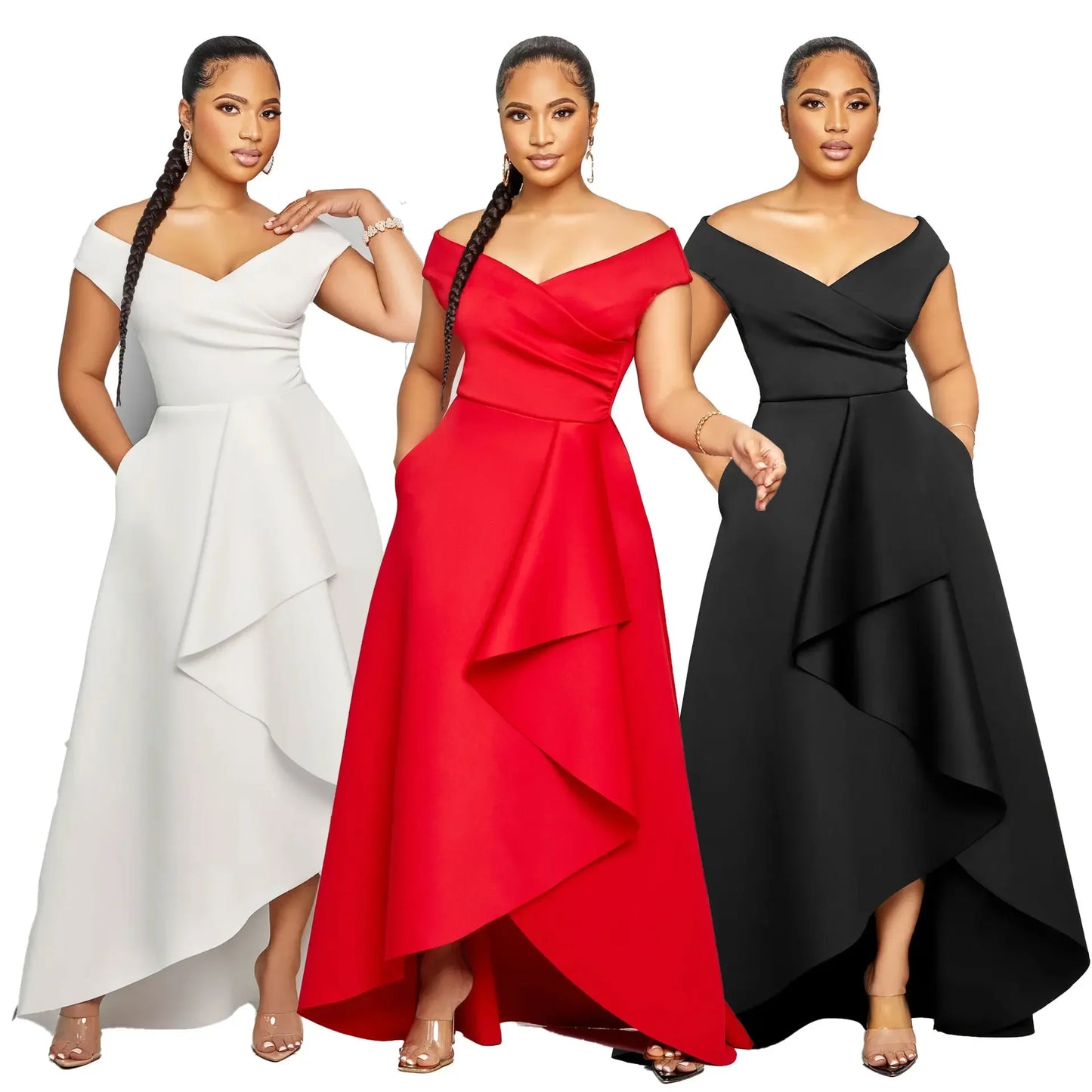 Sexy Slimming Solid Color Off-Shoulder Maxi Dress S10629 European And American Style Smooths Your Silhouette