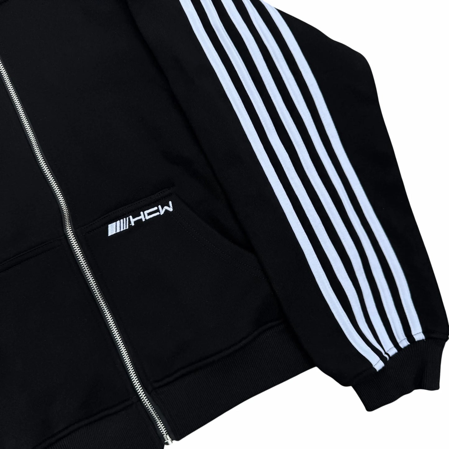 American HCW Retro Striped Zipper Hoodie Y2K Clothes Mens Womens Hip-hop Letter Embroidery Black Oversized Sweatshirt Jacket
