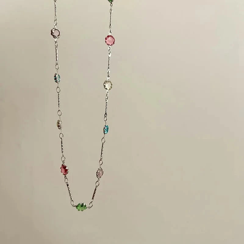 Colorful Natural Stone Necklace Spring and Summer 2024 New Collarbone Chain Simple Neck Chains