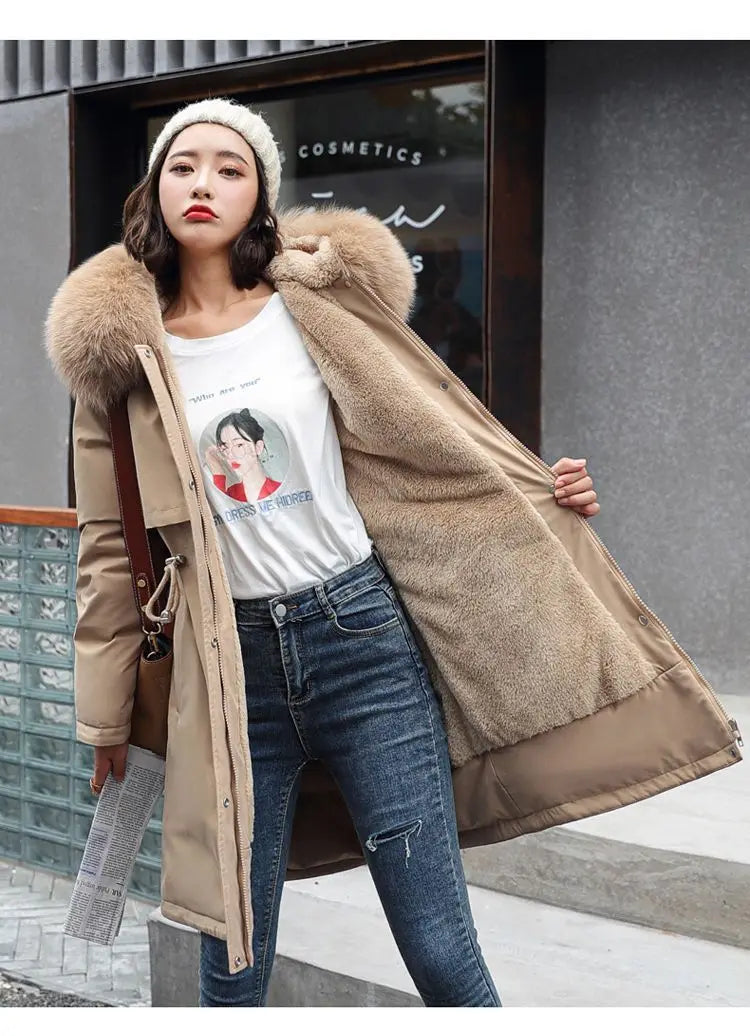 2025 New Parkas Women's Long Coat Winter Jacket Overcoming Plush Cotton Jacket