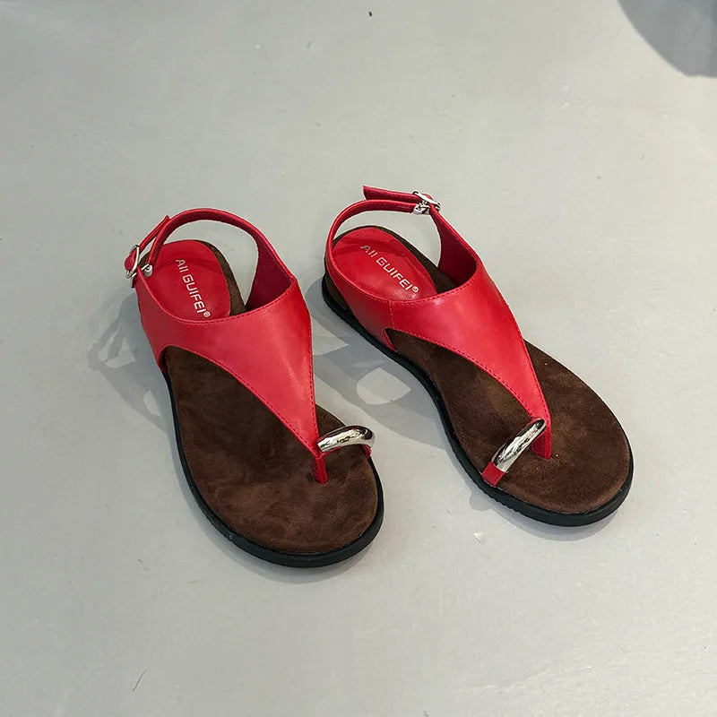 Spring Summer Fashion Metal Ladies Wedges Sandals Shoes Female Buckle Strap Women Wedges Sandals Heeled Shoes Flip flops