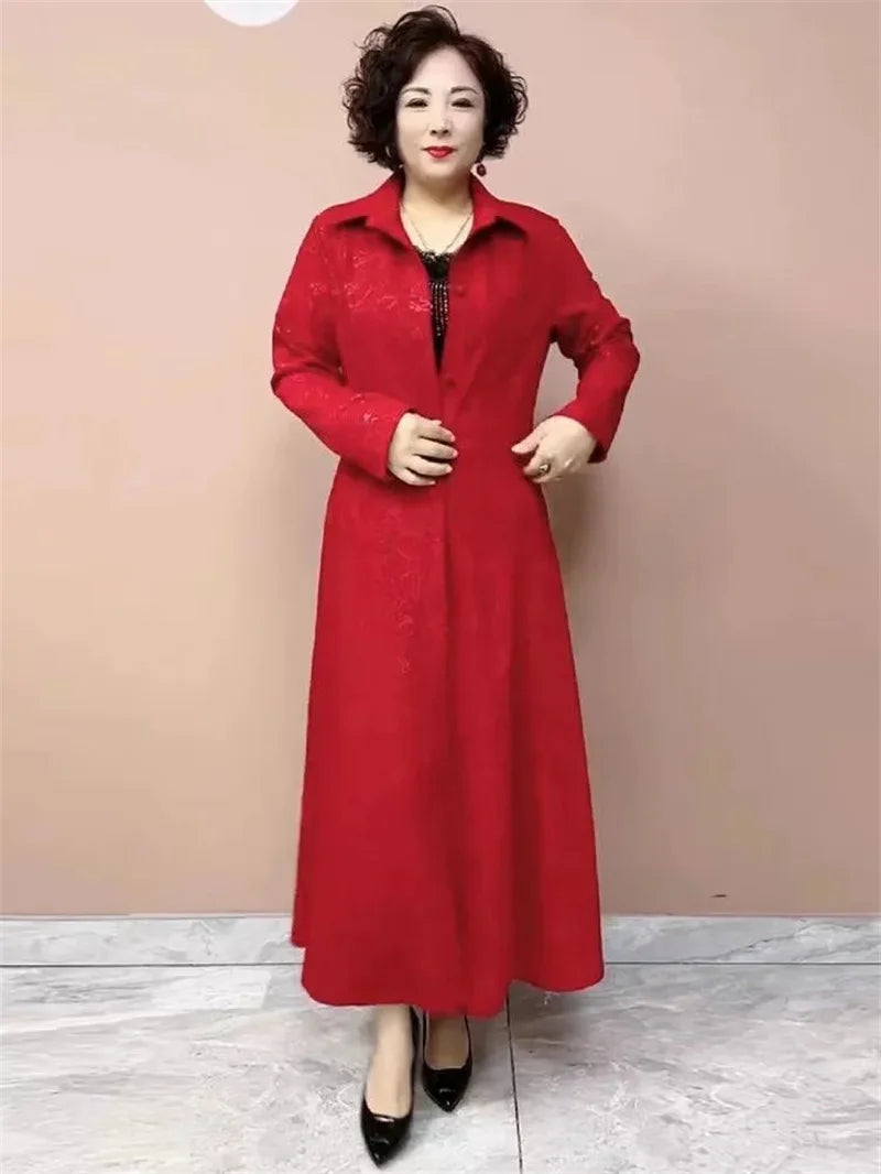High End Women's Windbreaker New Spring Aumnu Oversized Women's Clothing Slimming Long Trench Jacket Fashion Mom's Outerwear 6XL
