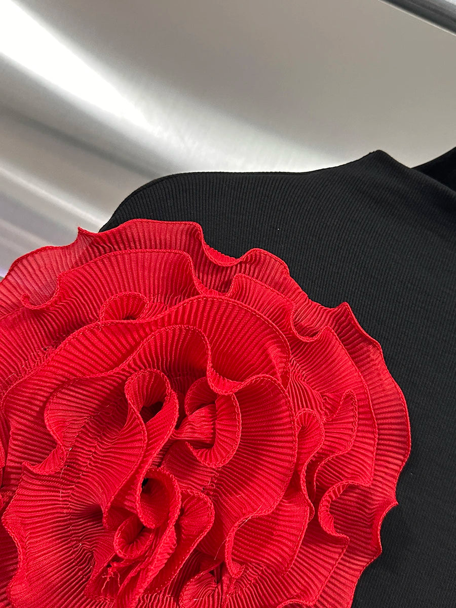 VGH Temperament Spliced Fungus Shirt For Women Turtleneck Petal Sleeve Slimming Chic Elegant Hit Color Blouse Female Spring New