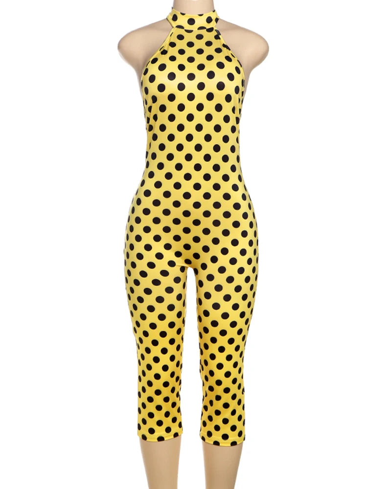 Weird Puss Sexy Print Halter Romper Women Bandage Summer Colorful Hipster Backless Activity Workout Fit Tight Stretch Playsuits
