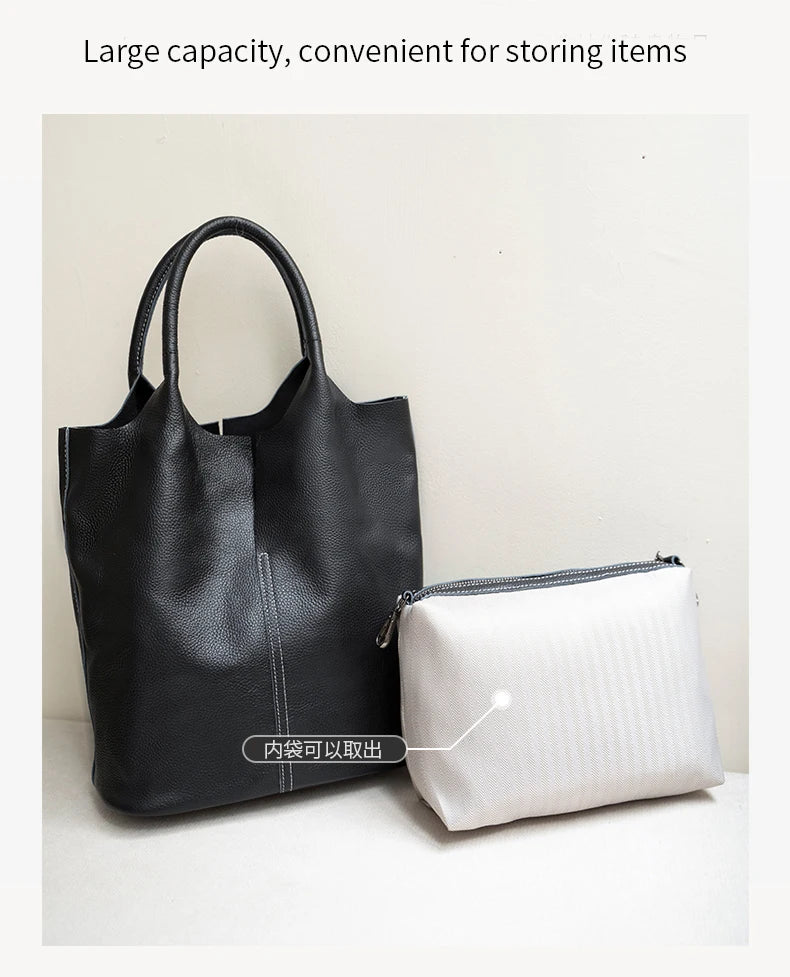 Bucket Bag Ladies Luxury Women Tote Bag Casual Genuine Cow Leather Shoulder Bags ladies Tote Handbags Big Shopper Bag for Female