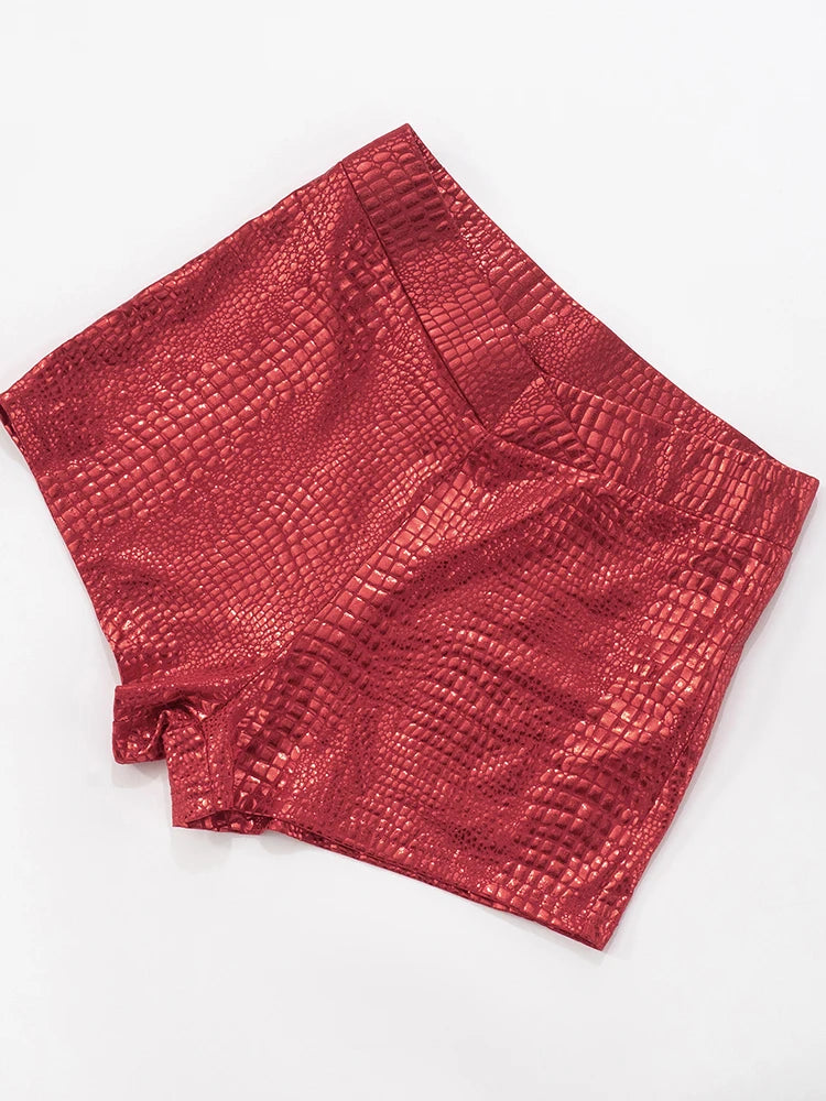Weird Puss PU Serpentine Leather Shorts Women Elastica Waist Skinny Stretch Summer High Street Style Sexy Fashion Mini Bottoms