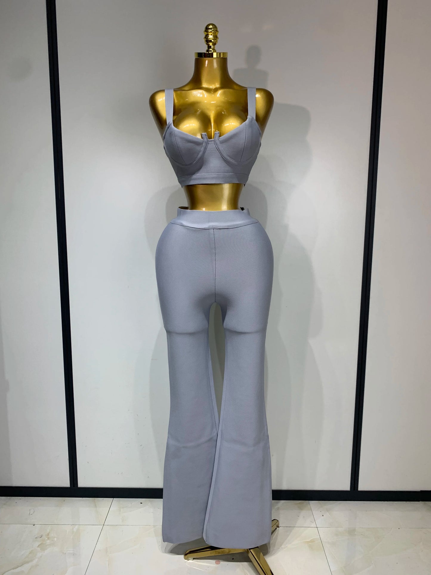 Women Sexy Bandage Crop Top Pant Set Evening Party Club Luxury Birthday High Street Fashion Elegant Luxury Birthday Outfit 