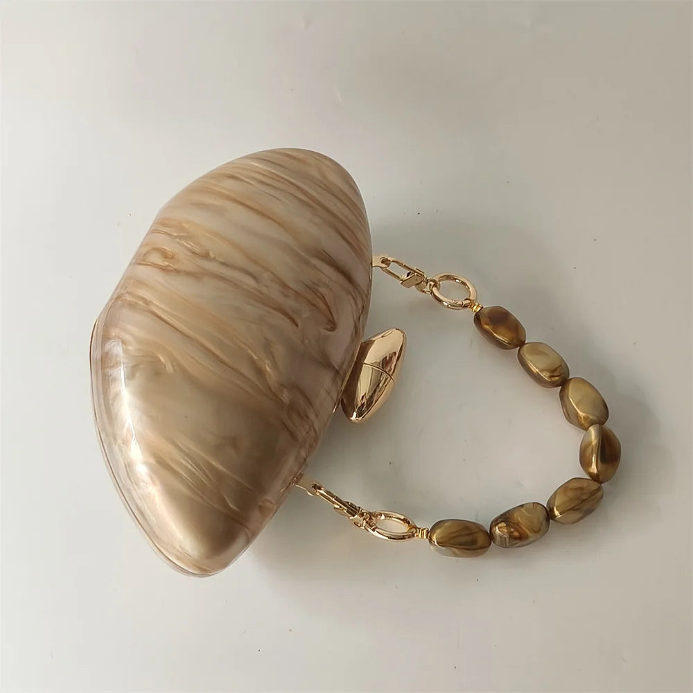 Shell Brand Pearl Brown Marble Acrylic Box Clutches Evening Bag Wedding Party Female Mini Purse Evening Female Bridal Handbag