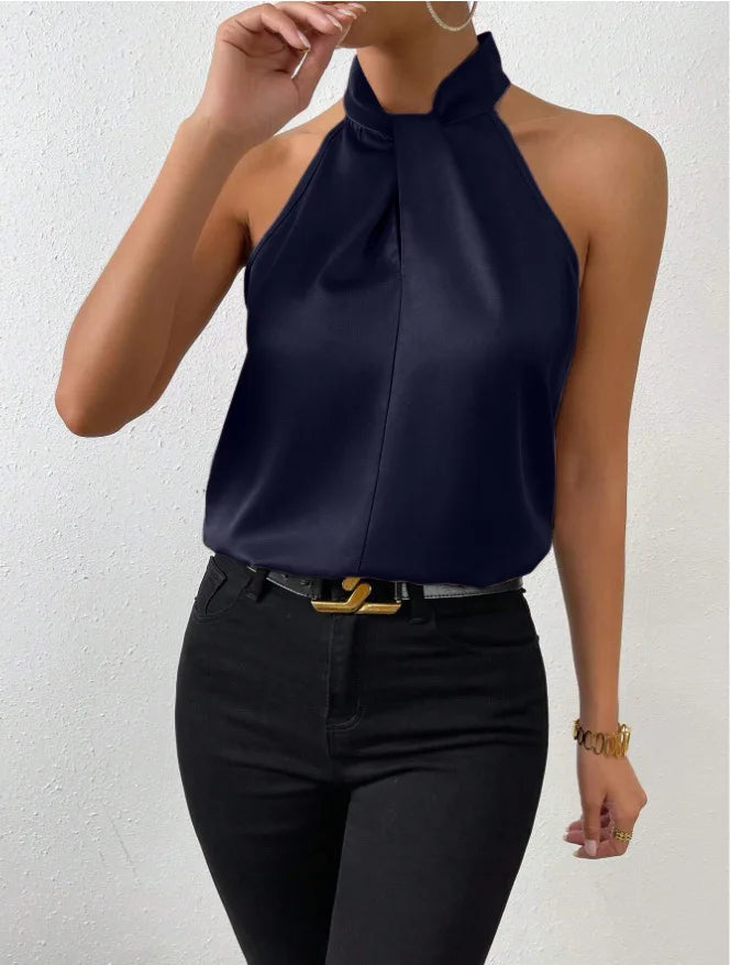 Women's Tops 2025 Summer New European and American Clothes Satin Halter Sleeveless Vest Sexy Commuting Satin Simulated Silk Top