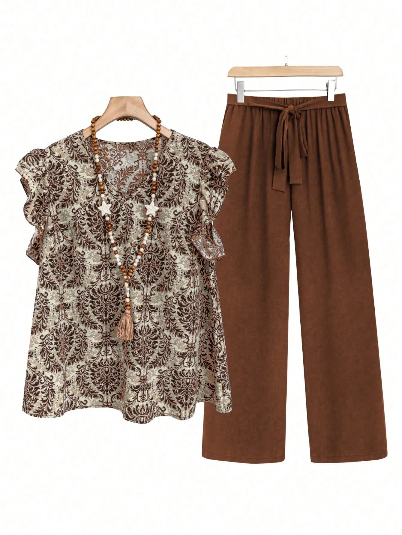 Casual 2 Piece Sets Women Outfit 2025 Summer Fashion Sleeveless Floral Print V-neck Shirts Tops And Pant Sets Elegant Suit