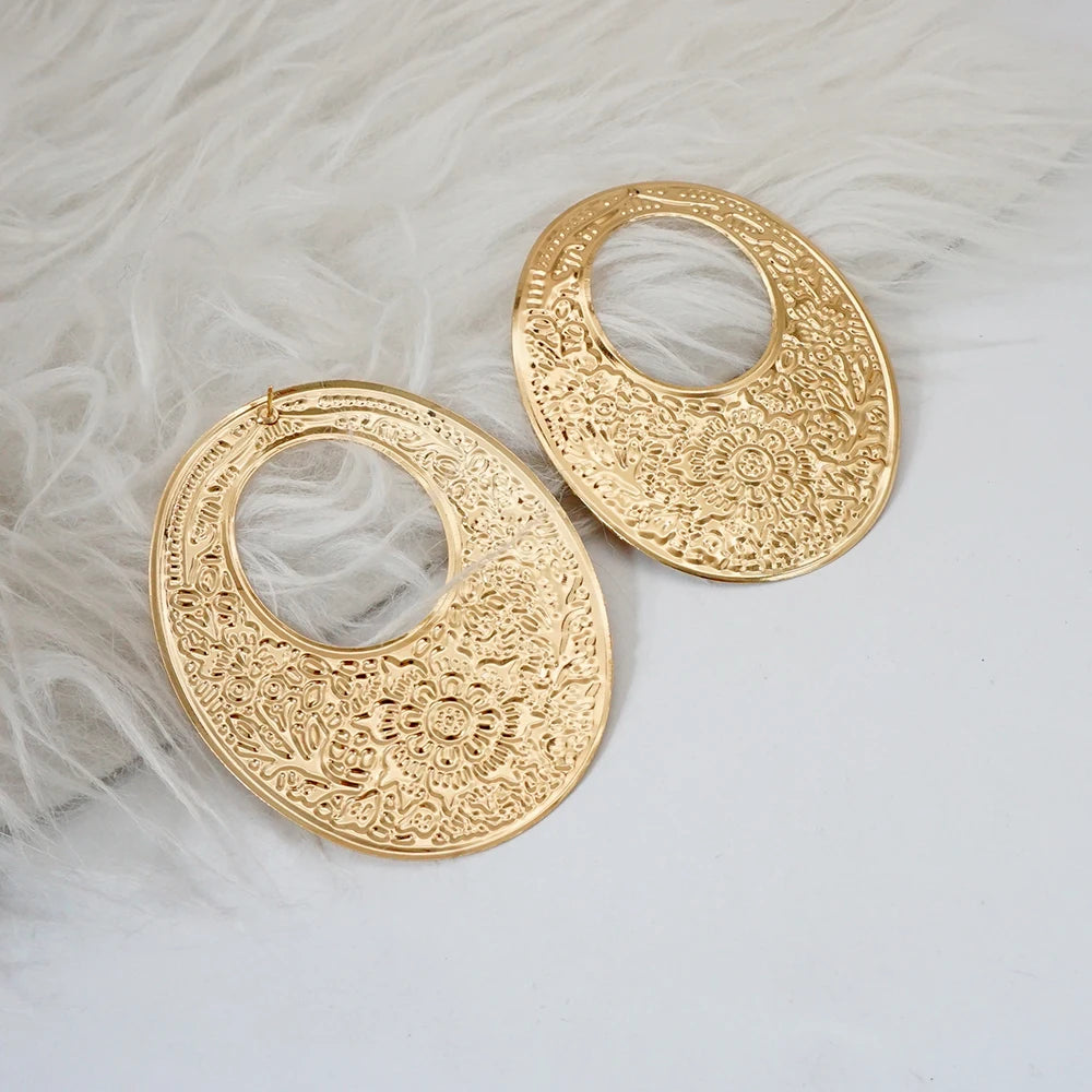 Fashion Jewelry Big Gold Color Round Geometric Earrings Dangle Drop Earrings For Women African Wedding Party Gifts