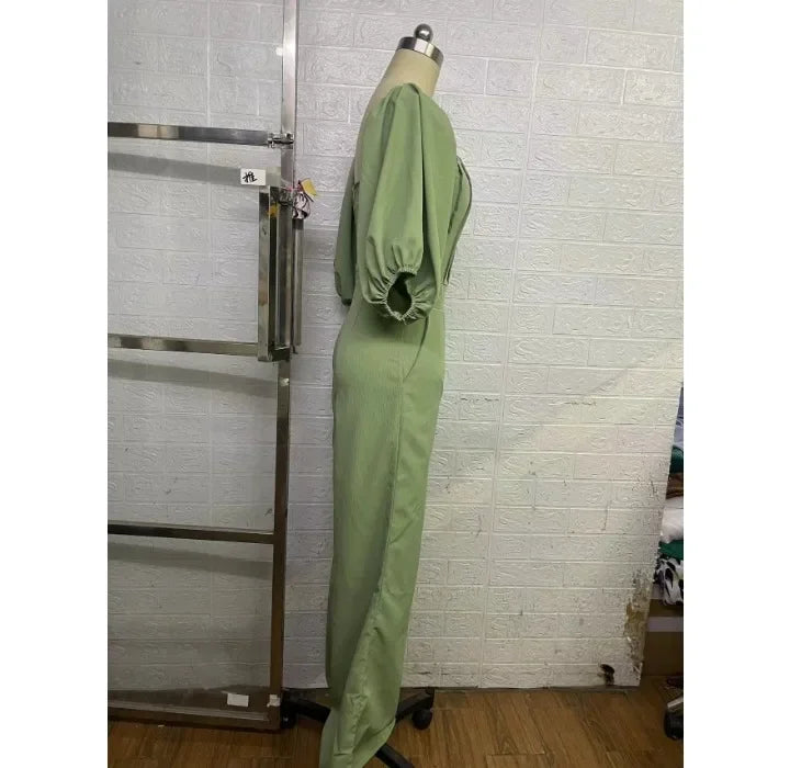 Women's Jump Suits New Elegant Square Neck Slim Fit and Waist Cinching Temperament Straight Leg Jumpsuit for Female 2024 Summer