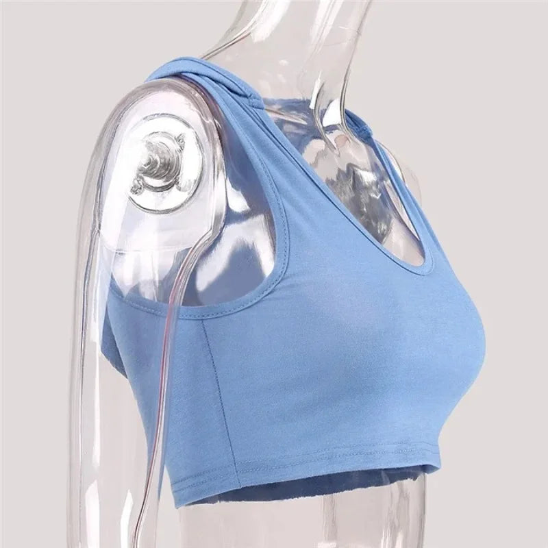 Womens Short Sports Tops Summer Sexy Hooded Sports Bra Sleeveless Tank Skinny Quick Dry Running Fitness Short Top