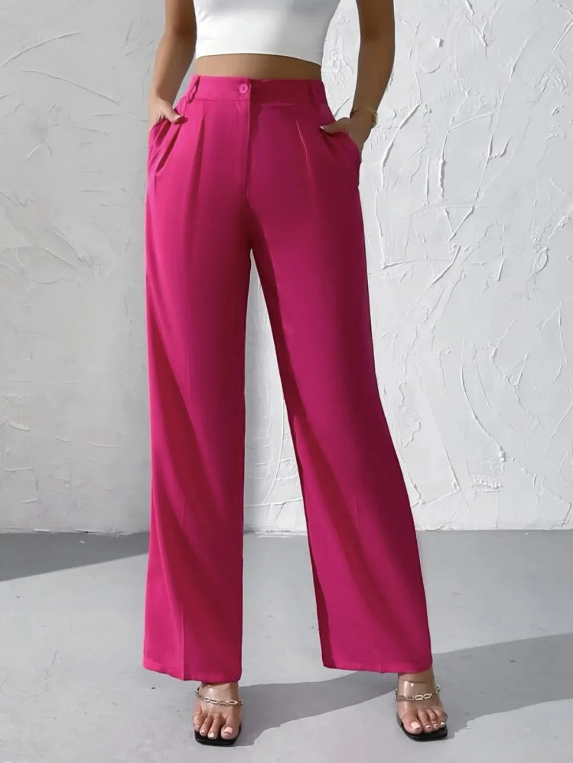 Elegant Pure Color Draped Wide Leg Suit Pants for Women High Waist Long Trousers Fashionable Business Casual Loose Fit