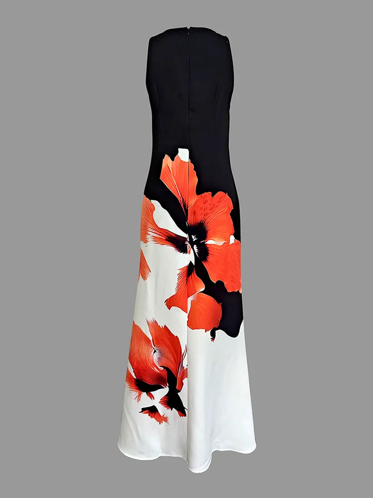Gymystars Skinny Sleeveless Flower Print Dress Women's Evening Dresses Elegant Sexy Outfit Black White Flowers Party Dress Robe