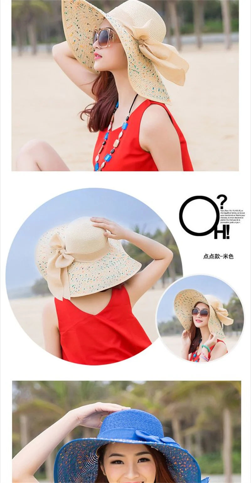 Hat Big-brimmed Cool Hat Women's Summer Sun Visor Sun-Proof Foldable Straw Hat UV-Proof Beach Sun Hat Summer Face Covering