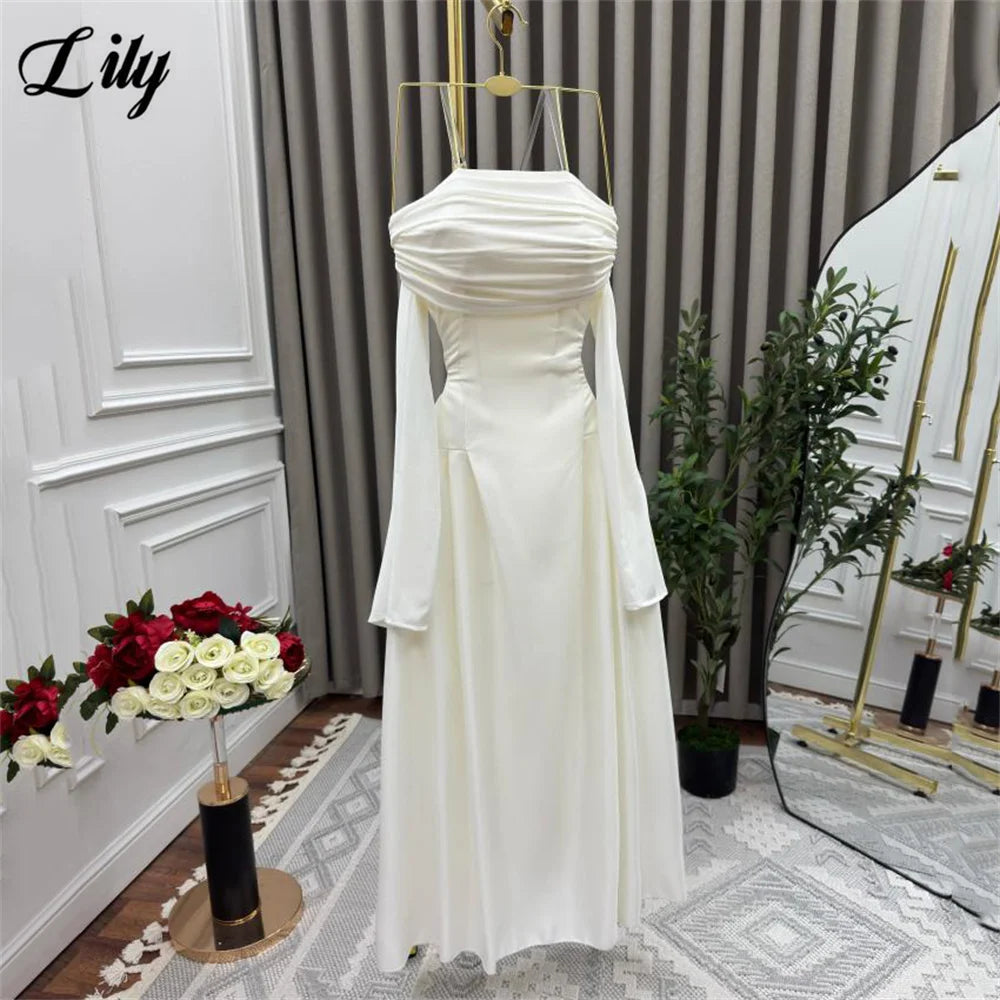 Lily White Evening Dress Off the Shoulder Prom Dresses Full Sleeves Party Formal Gown A Line robe de bal for Woman Customized