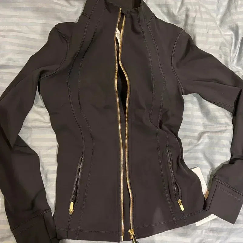 2025 Women's Fitness Jacket Long Sleeve Zip Up High Elastic Yoga Running Top with Pockets for Gym Workout Athletic Wear
