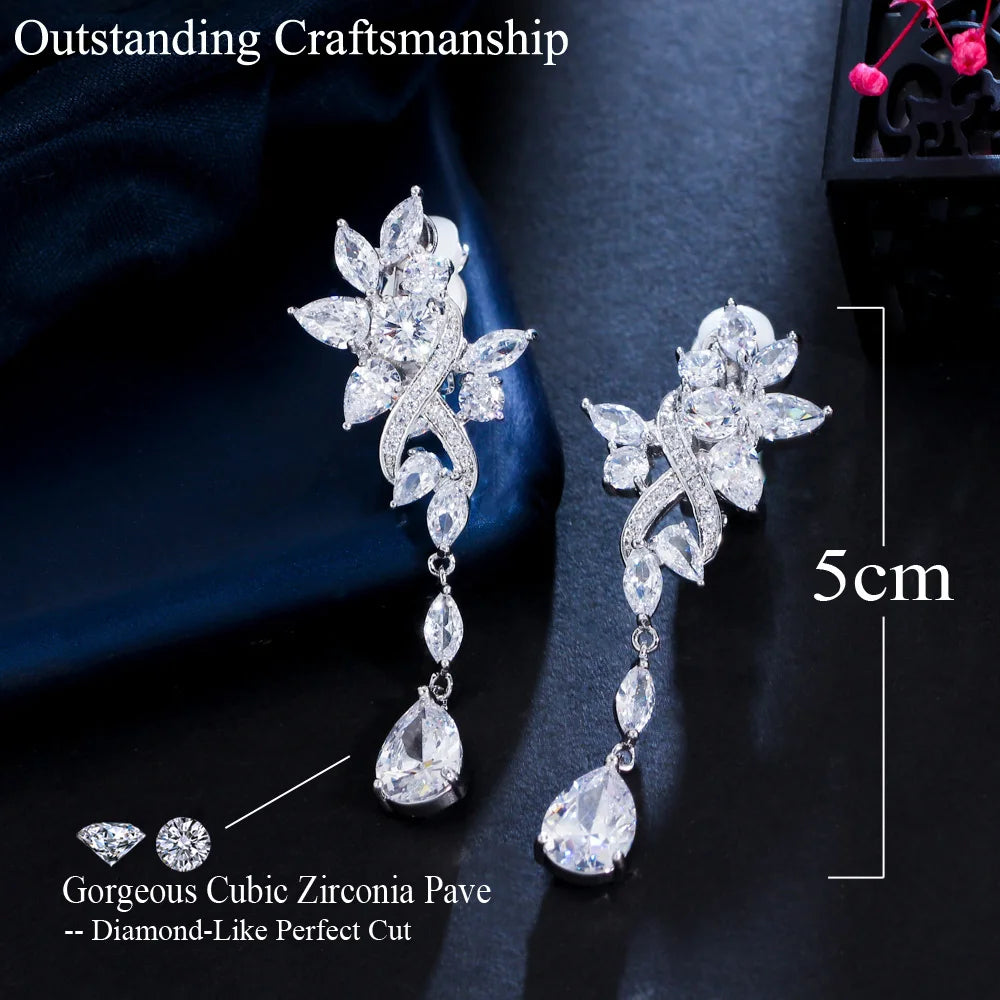 Flower Cubic Zirconia Clip-On Earrings