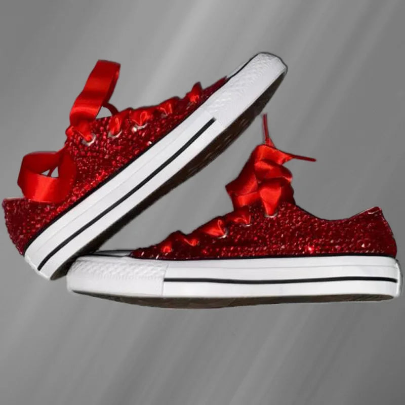 Crystal Embellished Low Top Canvas Shoes for Women