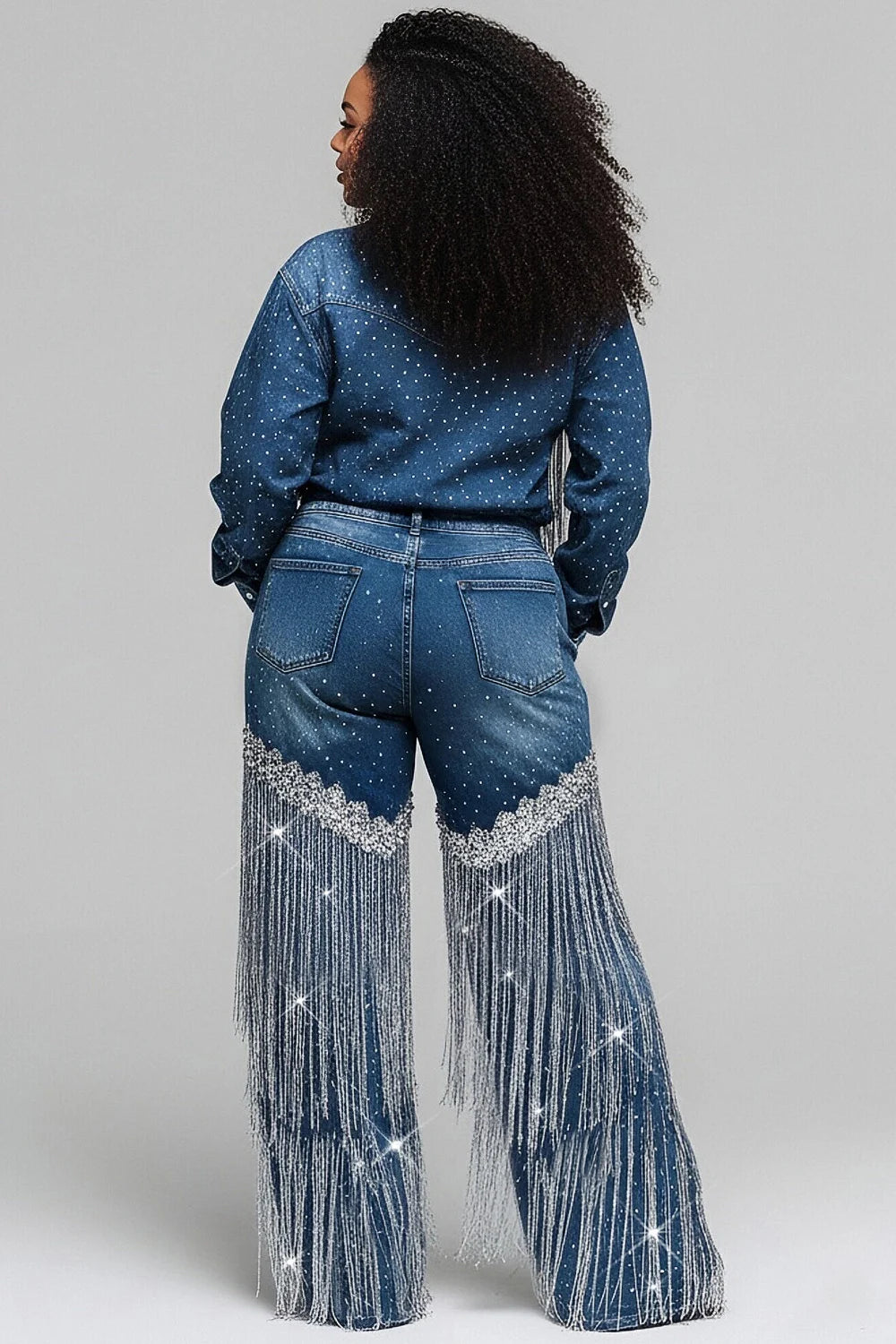 Plus Size Festival Blue Long Sleeve Shirt Collar Denim Jacket for Women