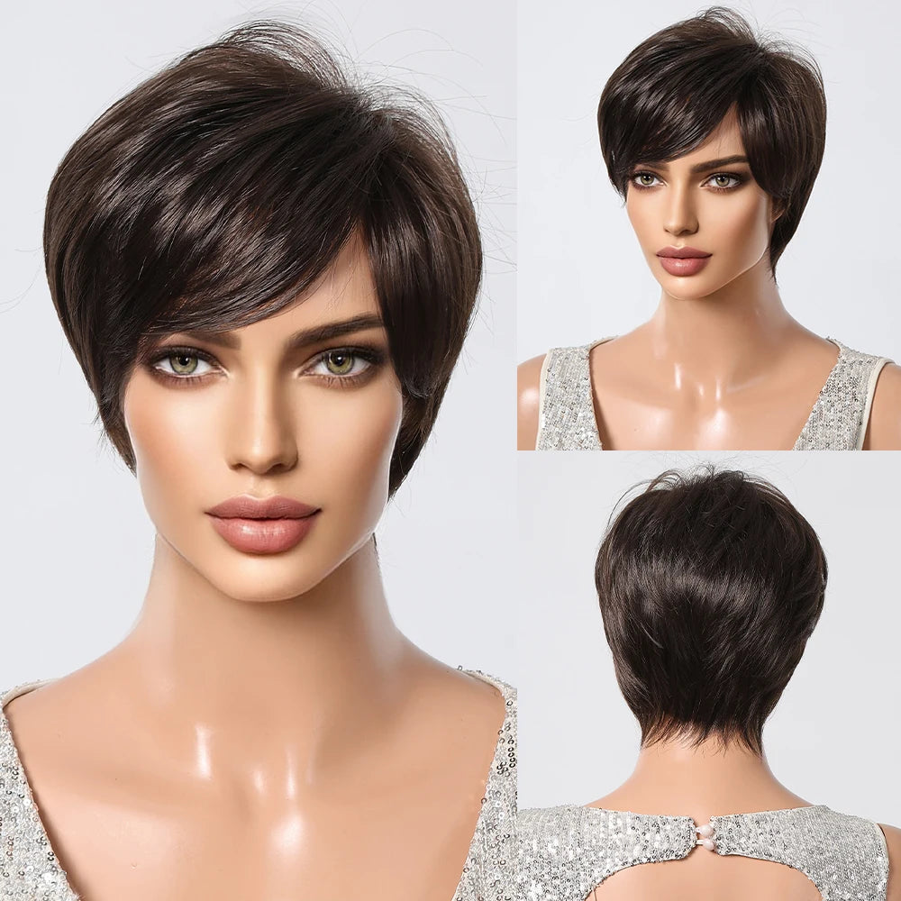 Natural Black Heat Resistant Pixie Cut Wig for Women