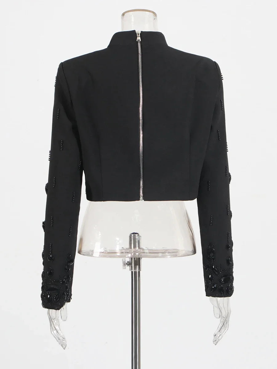 TWOTWINSTYLE High Street Two Piece Set For Women Stand Collar Long Sleeve Spliced Zipper Tops A Line Skirt Set Female KSE504167
