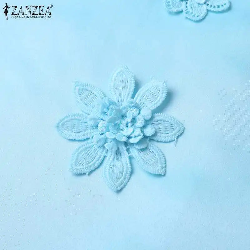 ZANZEA Women Elegant Sleeveless Mini Dress Korean Decor Flower Bow Tank Robe 2024 Autumn Round Neck Vestidos Holiday Party Dress