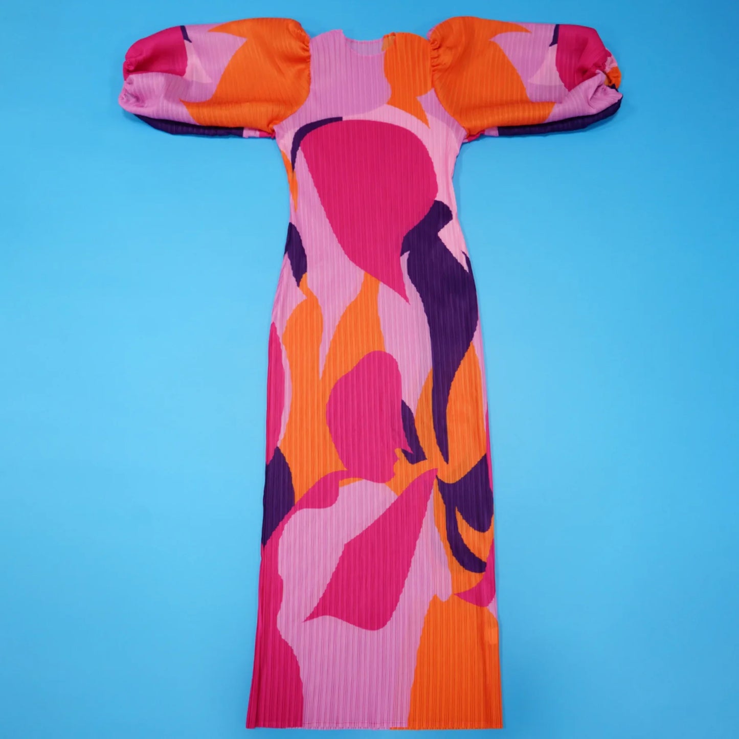 Lantern sleeve pleated dress