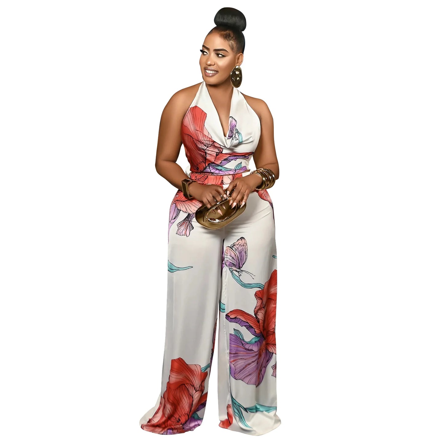 CM.YAYA Women's Set Pile Collar Elegant Floral Print Top and Wide Leg Pants Suit 2025 Summer Two 2 Piece Sets Outfit Tracksuit