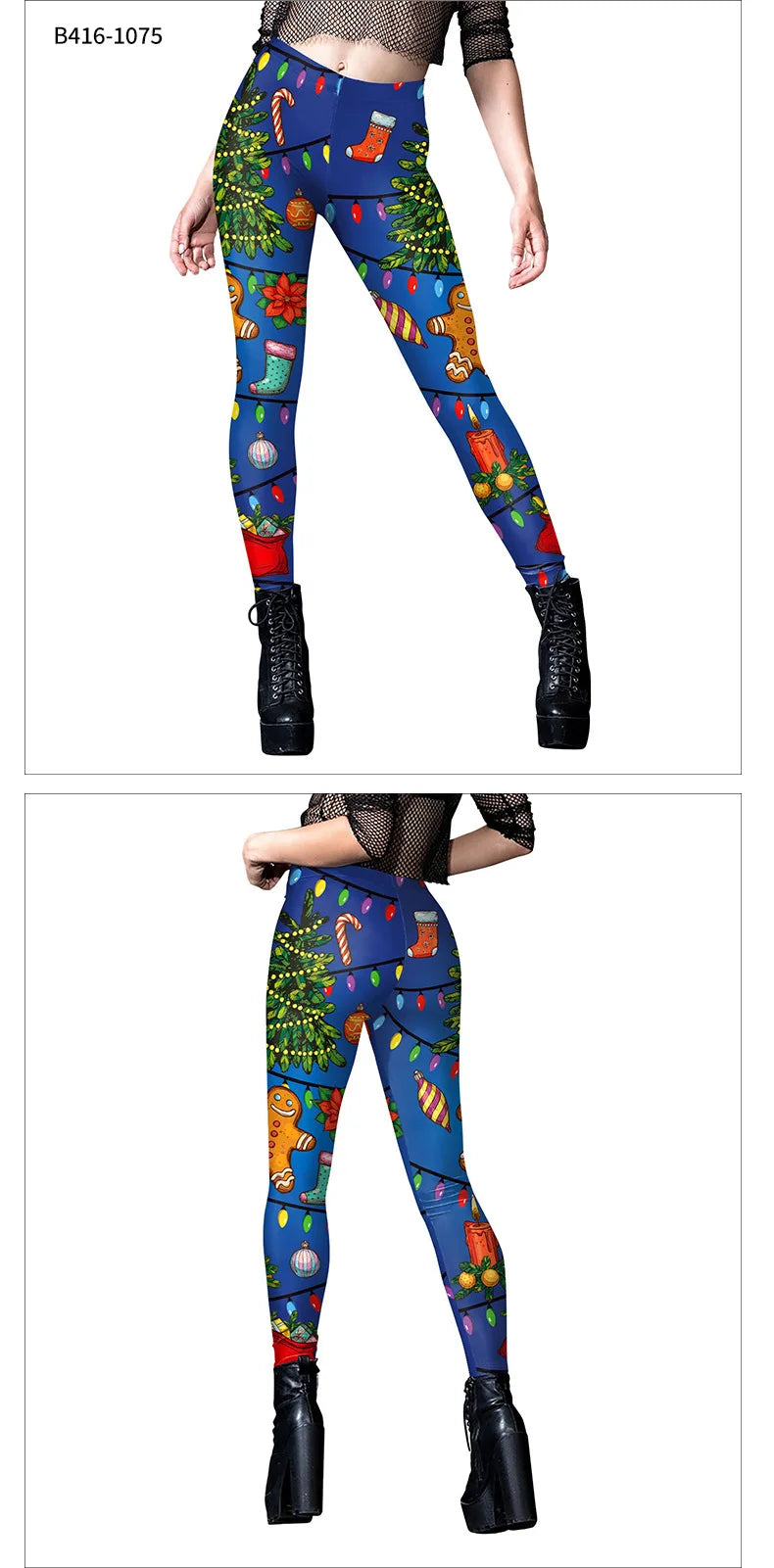 FCCEXIO Christmas Tree Print Leggings Women Party Sexy Tights Mid Waist Snowflakes Red Plaid Trousers Girls Casual Pants Bottom