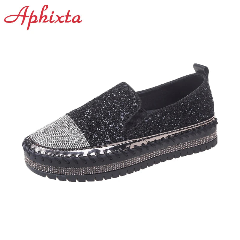 Soft Faux Leather Sequined Platform Loafers For Women